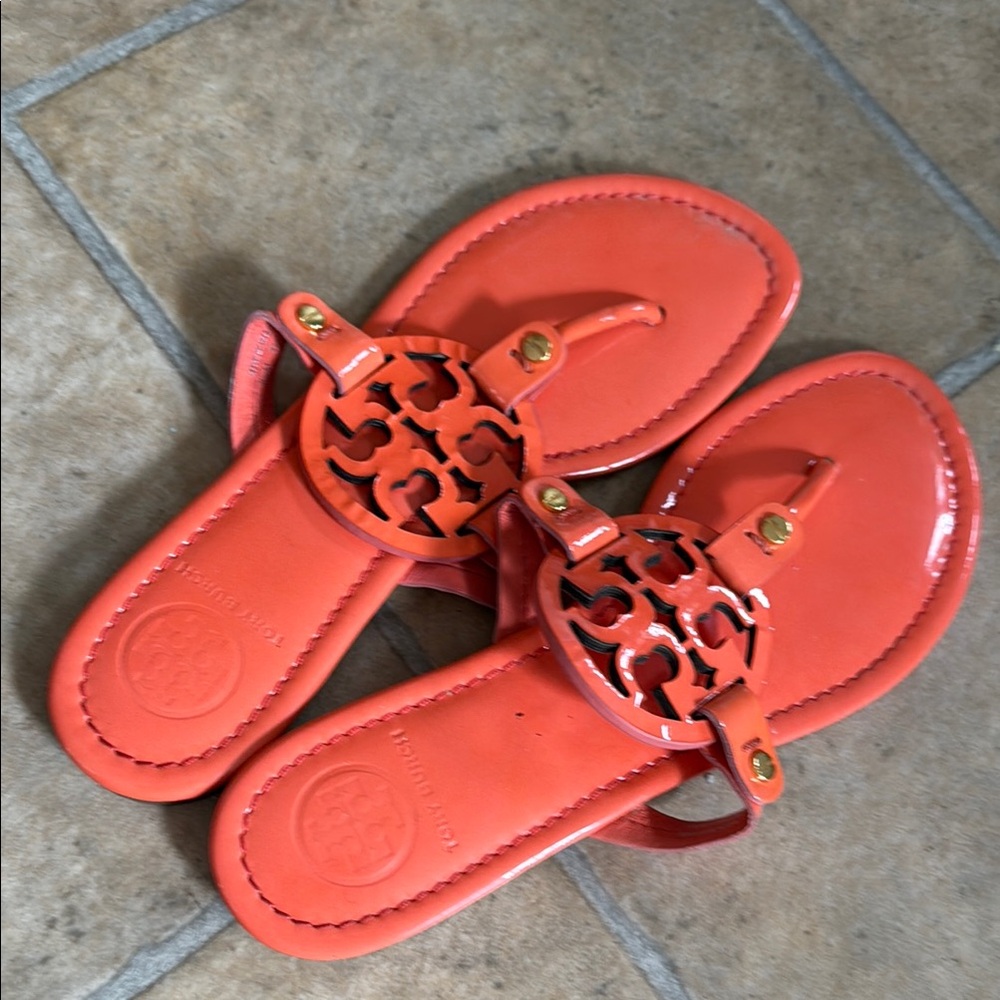 Tory Burch Orange Sandals with Logo Detail